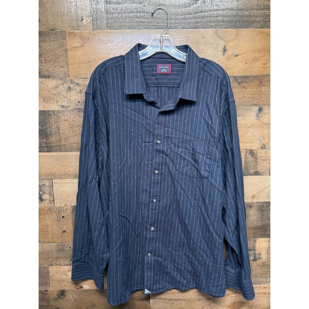 UNTUCKit Mens‎ XXL Long Sleeve Button Up Shirt Dark Gray Pinstripe 100% Cotton